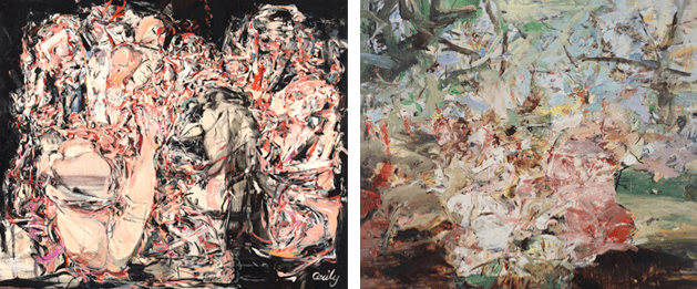 [left] Cecily Brown, Trouble in Paradise, 1999. Tate, London, Image: © Tate, London / Art Resource, NY, Artwork: © 2021 Cecily Brown [right] Cecily Brown, Figures in a Landscape #2, 2002. The Broad, Los Angeles, Artwork: © 2021 Cecily Brown